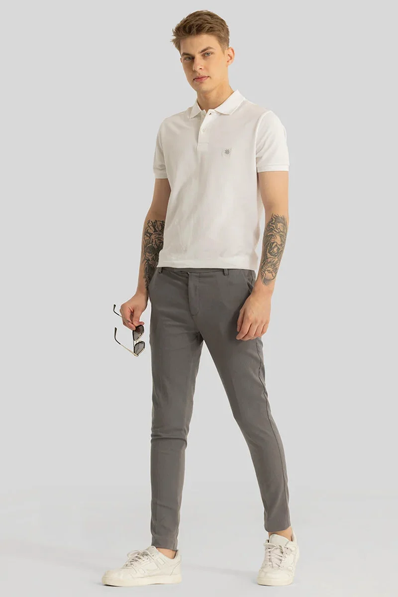 Snitch Grey Yann Grey Plain Slim Fit Trousers for Men | Best Price UAE